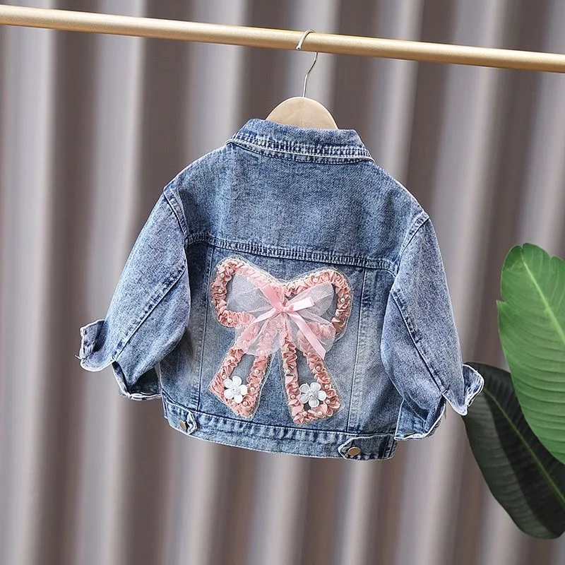 2-12 Years Girls Denim Jacket New Fashion Baby Kids Jean Coats For Girls Cute Rabbit Lace Bow Design Children Outerwear Clothing