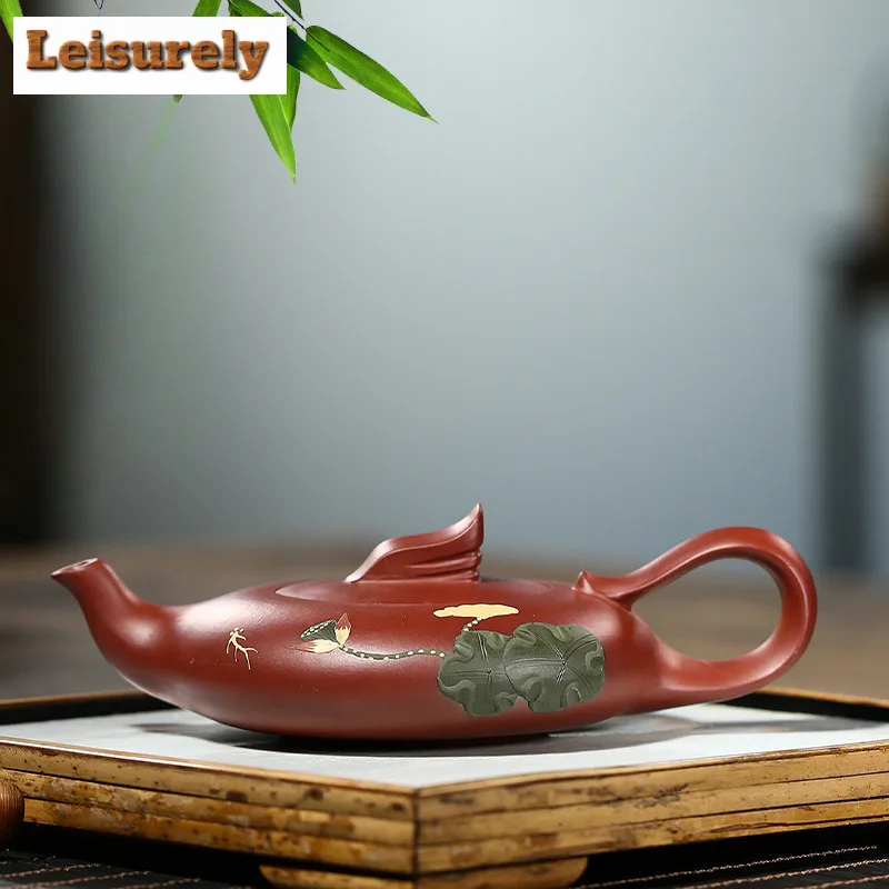 200ml Yixing Purple Clay Teapots Artists Handmade Smooth Sailing Lotus Pot Raw Ore Dahongpao Mud Kettle Strainer Zisha Tea Set