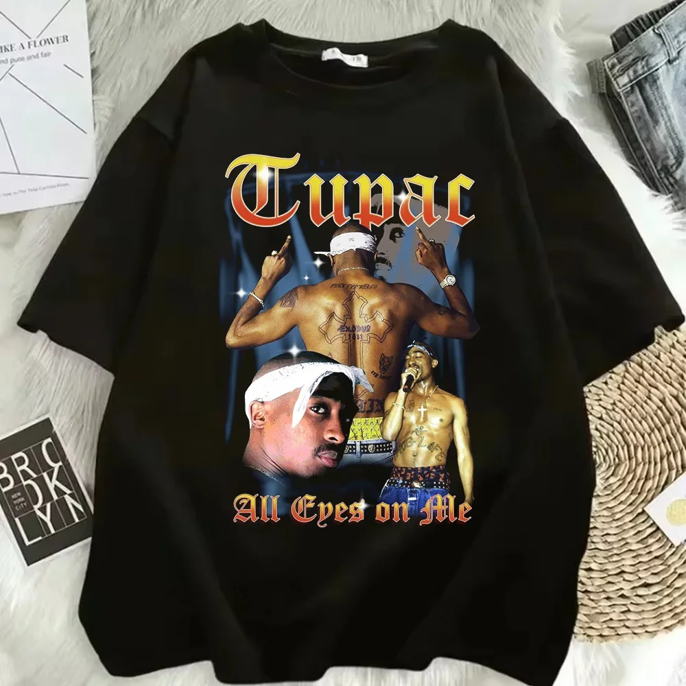 2026 Summer Fashion T-shirt Rapper Tupac Top Hip Hop Street Wear Oversized Short Sleeve Fashion Harajuku Kawaii Y2K Clothing