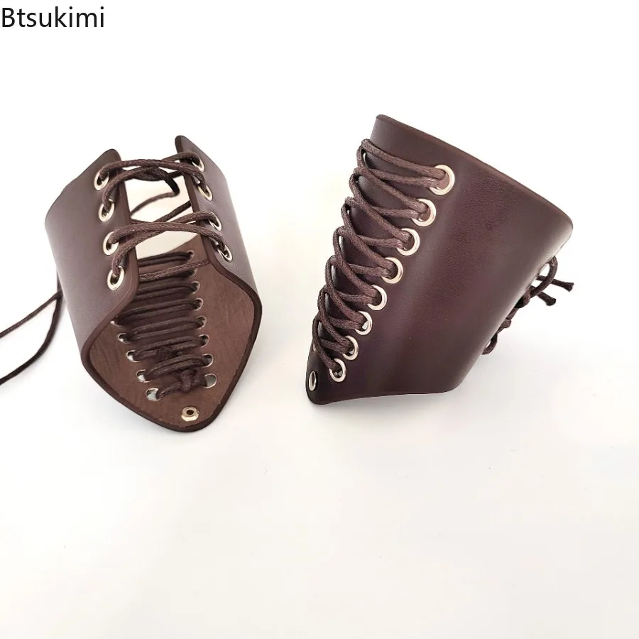 Medieval Punk Vintage Wrist Guard for Men Halloween Cosplay Parties Festivals Vintage Fashionable PU Arm Protector Lace Up Cuff