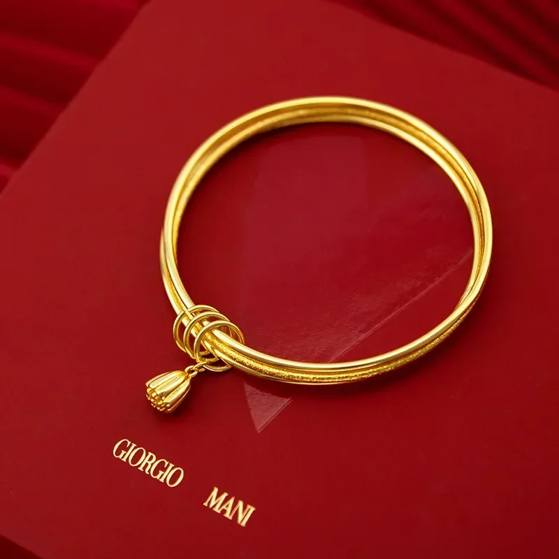 

9999 Real Gold 24K Bracelet Three Circles Lotus 5201314 Bracelet Palace Bell Three Circles Bracelet Female