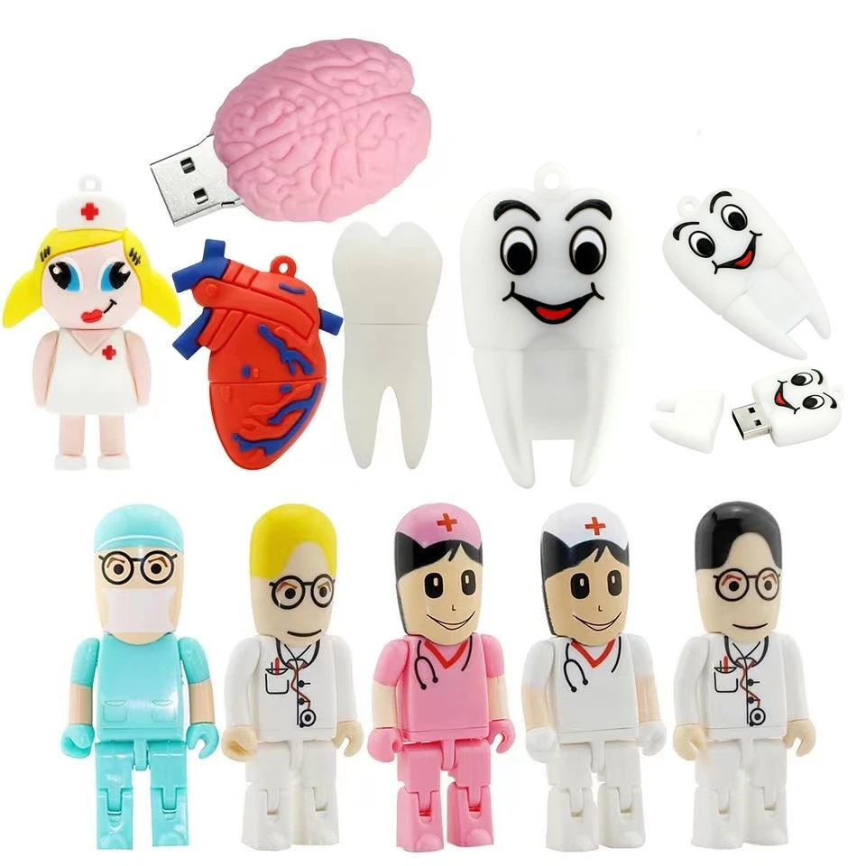 Cartoon Doctor USB Flash Drive 128G Nurse Tooth Cel USB 2.0 Pendrive 32GB 64GB USB Memory Stick Pen Drive 256GB USB Memoria Disk