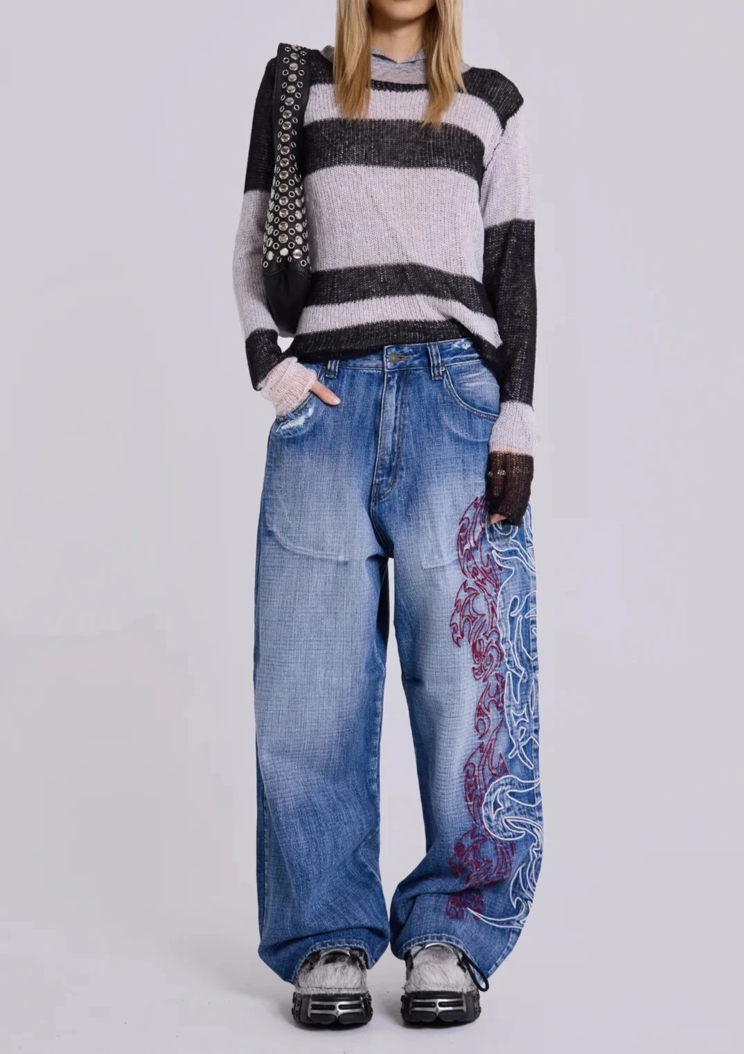 High Street Embroidered Baggy Pants Men Vintage Straight Jeans Women Unisex Wide Leg Denim Pants Fashion Men Y2k Pants
