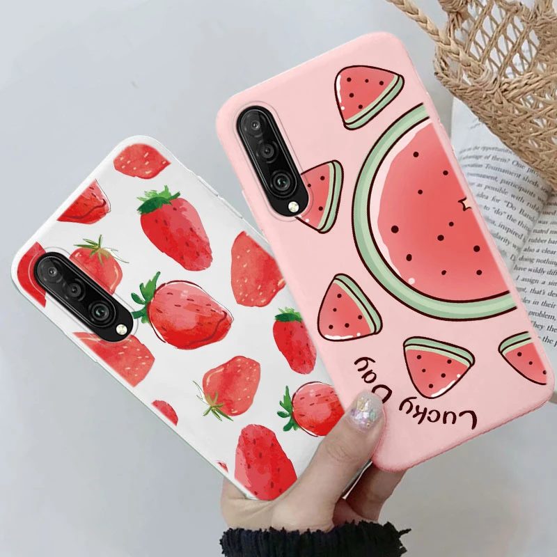 สําหรับHonor 9C Y7P Huawei Y6 Y6S Y9 Y7 Prime 8A 9 Plus P40 Lite E P30 Pro Huawei Mate 20 Lite 20 เชอร์รี่สตรอเบอร์รี่สีชมพูโทรศัพท์กรณี