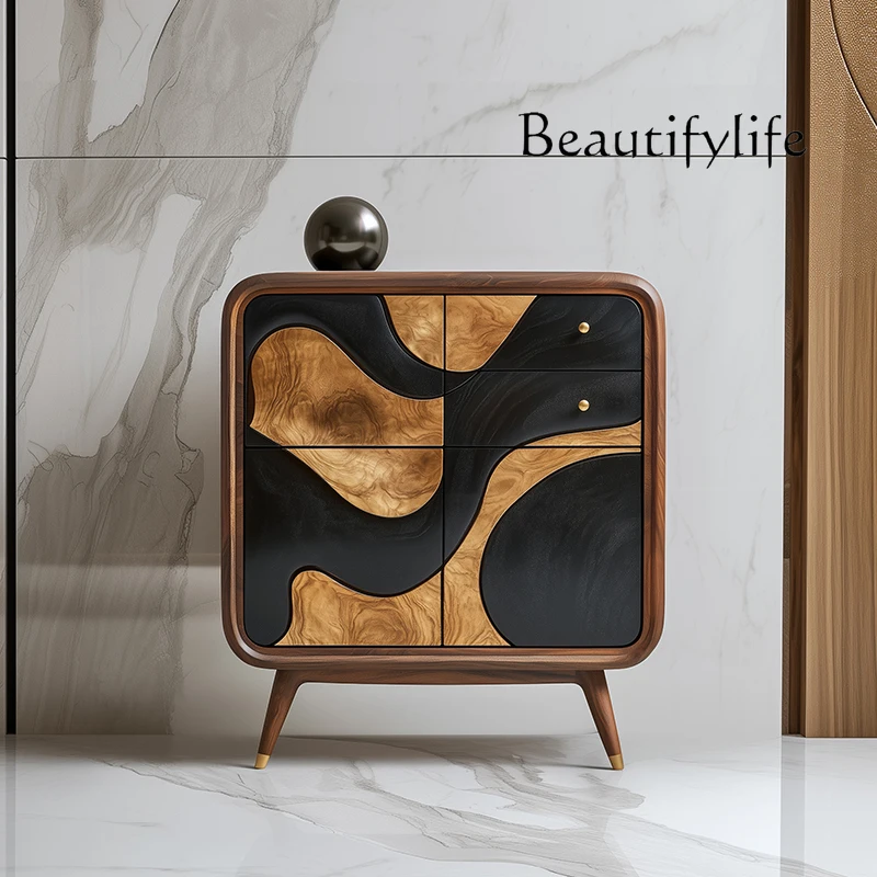 

Italian retro solid wood porch cabinet light luxury high sense of home living room wall locker designer creative side cabinet