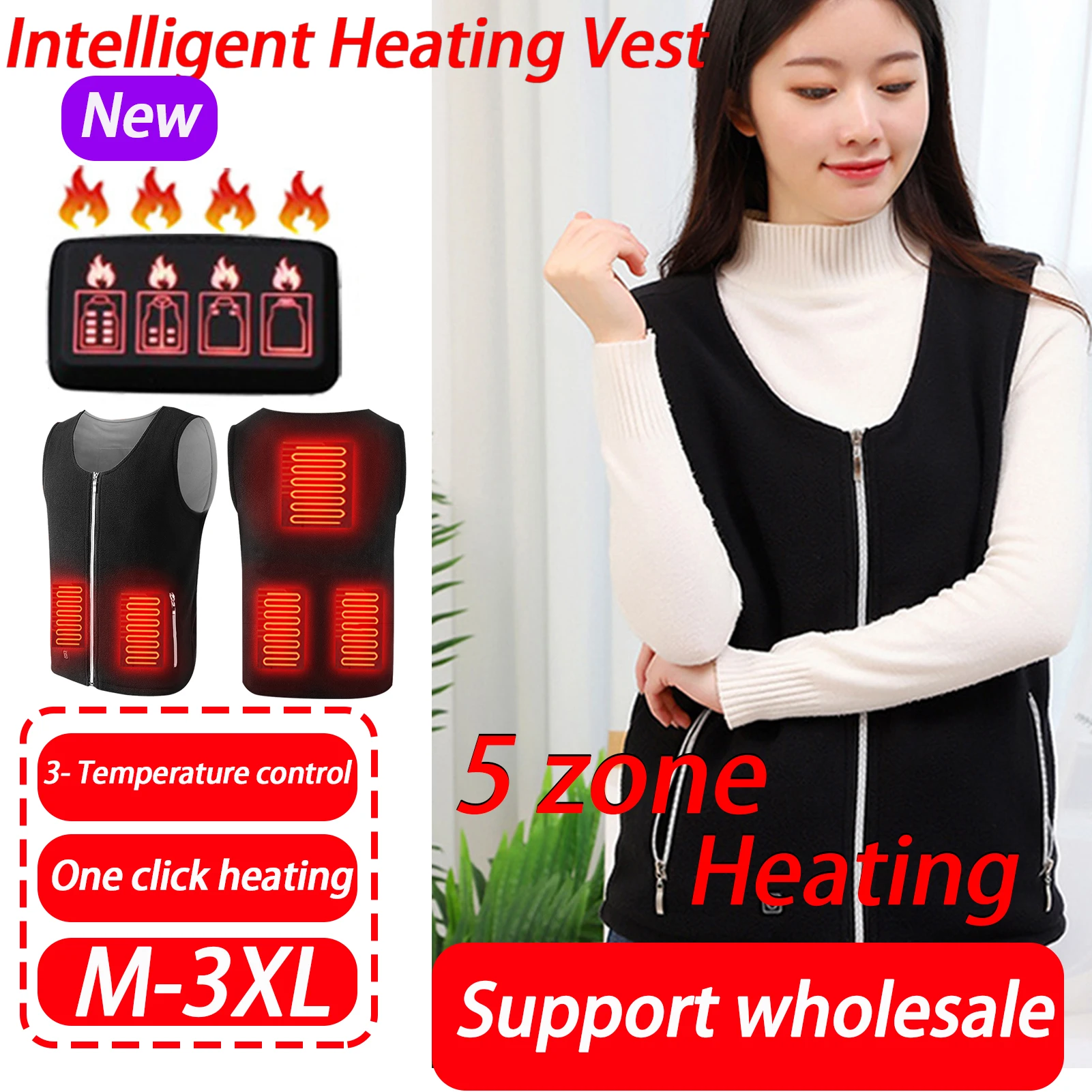 5 Places Heated Vest Men Women Usb Heated Jacket Heating Vest Thermal Clothing Hunting Vest Winter Heating Jacket Black M-3XL