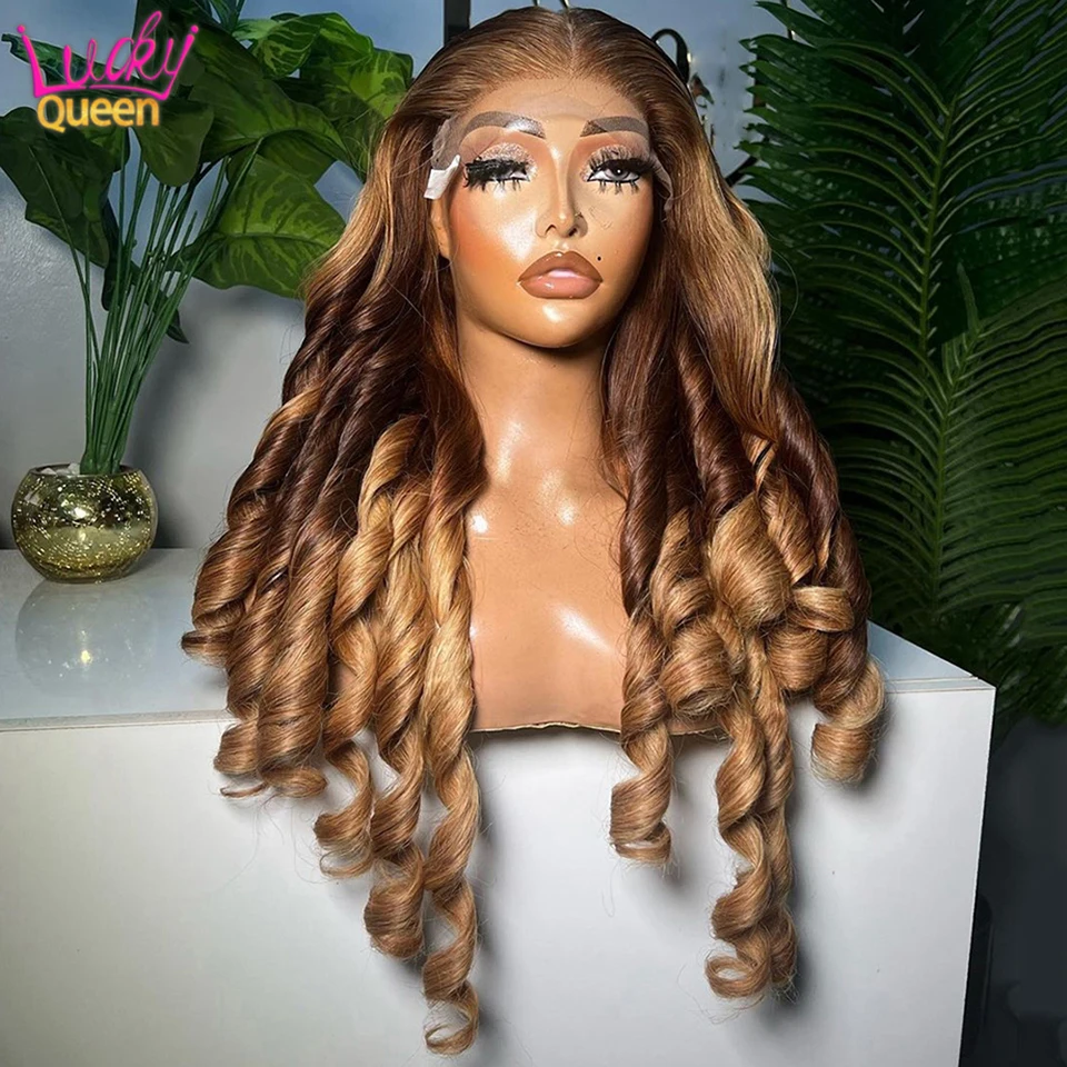 

Omber Honey Brown 13x4 Lace Frontal Wigs Human Hair Pre Plucked 13x6 Body Wave Lace Front Wigs Remy Hair 180 Density