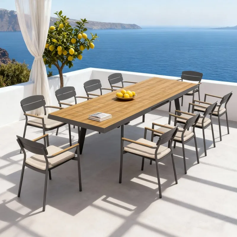 ！@Dwoo Outdoor Extendable Dining Table Set 11 Pieces Aluminum Waterproof Patio Furniture Garden Hotel Outdoor Dining Chairs Set