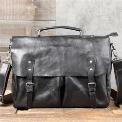 Fashion high-quality genuine leather men's briefcase business natural real cowhide handbag luxury black laptop messenger bags