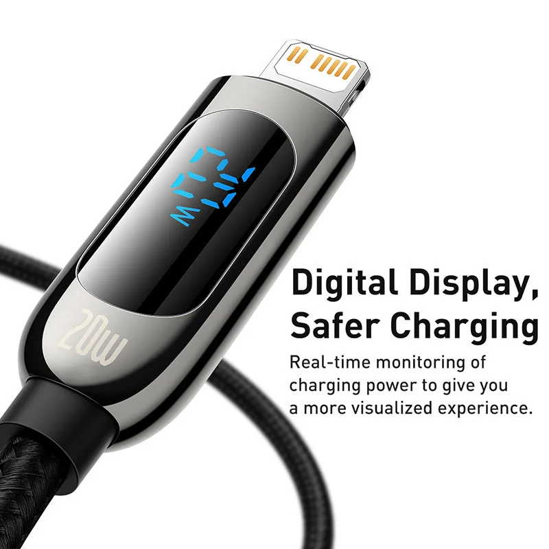 Baseus 20W PD USB C Cable Fast Charging Cable for iPhone 14 13 12 Pro Max XR Digital Display Mobile Phone Data Cord for iphone