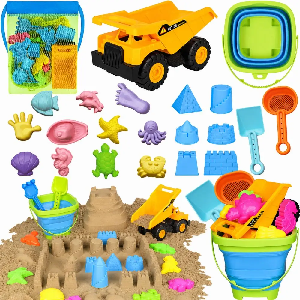 18/20/22/26PCS Multicolor Beach Set Sand Model Mixed Shape Sand Bucket Set Collapsible Sand Bucket Shovels Sand Mold