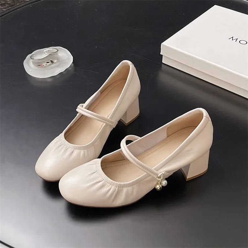 

New Women Mary Jane Shoes Exquisite Genuine Leather High Heels for Woman Elegant French Casual Shoe Designer Shoes Zapatos Mujer