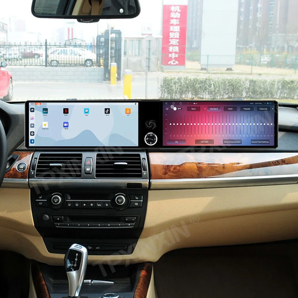 

24,6-дюймовый автомобильный радиоприемник с двумя экранами для BMW X5 X6 2008-2013, Android Auto, CarPlay, GPS-навигация, видеорегистратор, стереосистема для пассажиров, DSP