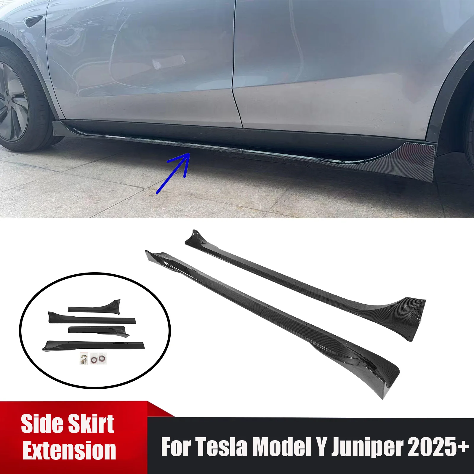 

Для Tesla Model Y Juniper Premium Performance 2025-2026 расширение боковой юбки автомобиля левый и правый комплект кузова глянцевые черные аксессуары