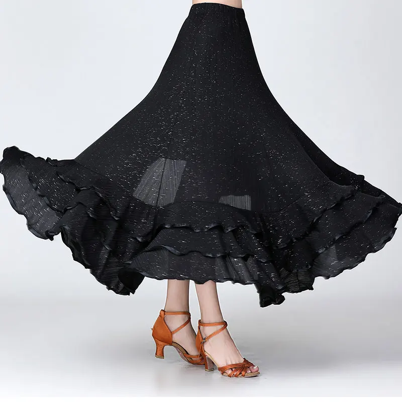 Sequin Vrouwen Moderne Dans Rok Lange Ruche Standaard Grote Swing Dance Kostuum Spaanse Flamenco Ballroom Rok Waltz