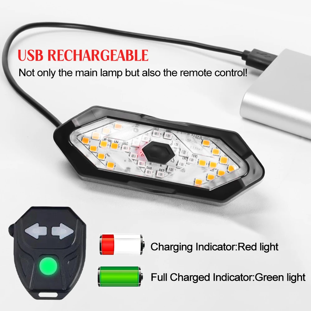 Bicycle Turn Light Cycling Taillight with Horn Smart 5 Modes Remote Control USB Rechargeable Indicator Light Safety Lamp