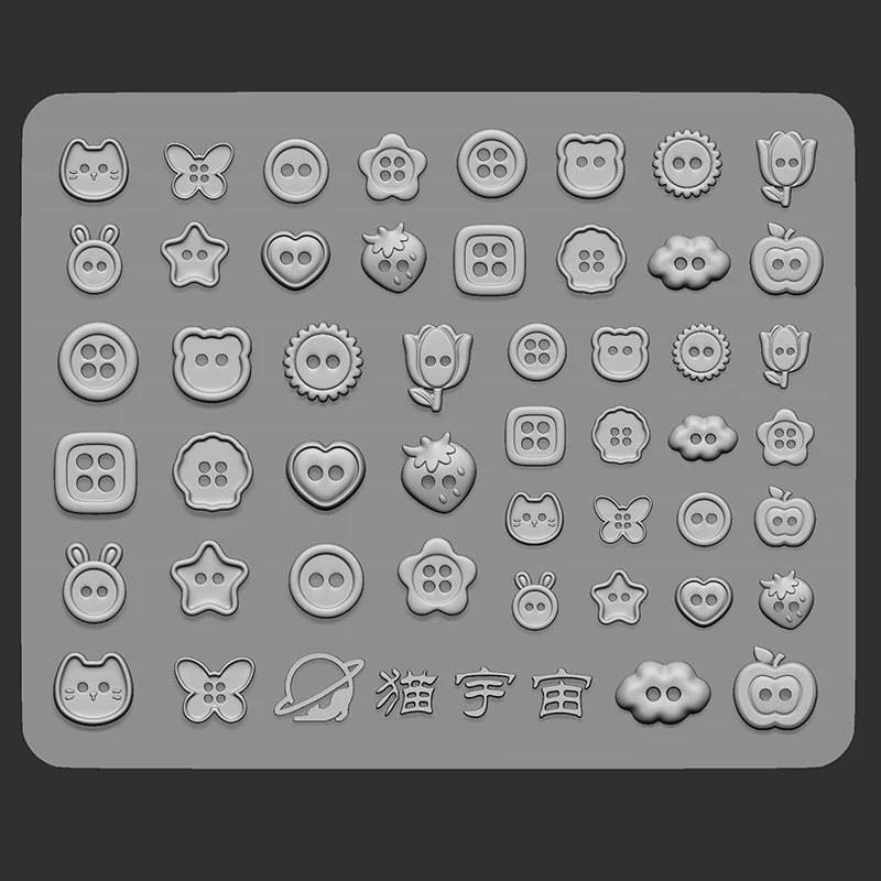 1 Stück Multi-Formen-Knöpfe Silikon-Nagelform Hasen Bär Schmetterling Stern Blume Umriss-Knopf Nagelformen DIY Harz-Charms Zubehör – Detail 5