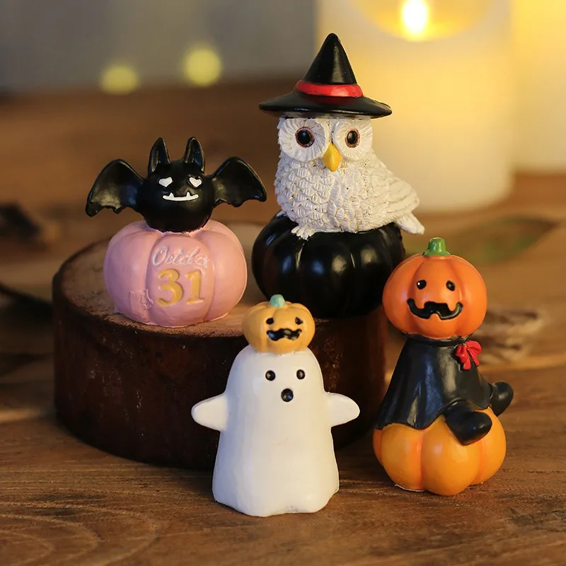 Halloween Resin Ornaments,Pumpkin Ghost And Owl Figurines, Exquisite Home Decoration, Nice Halloween Festival Gift For Friends