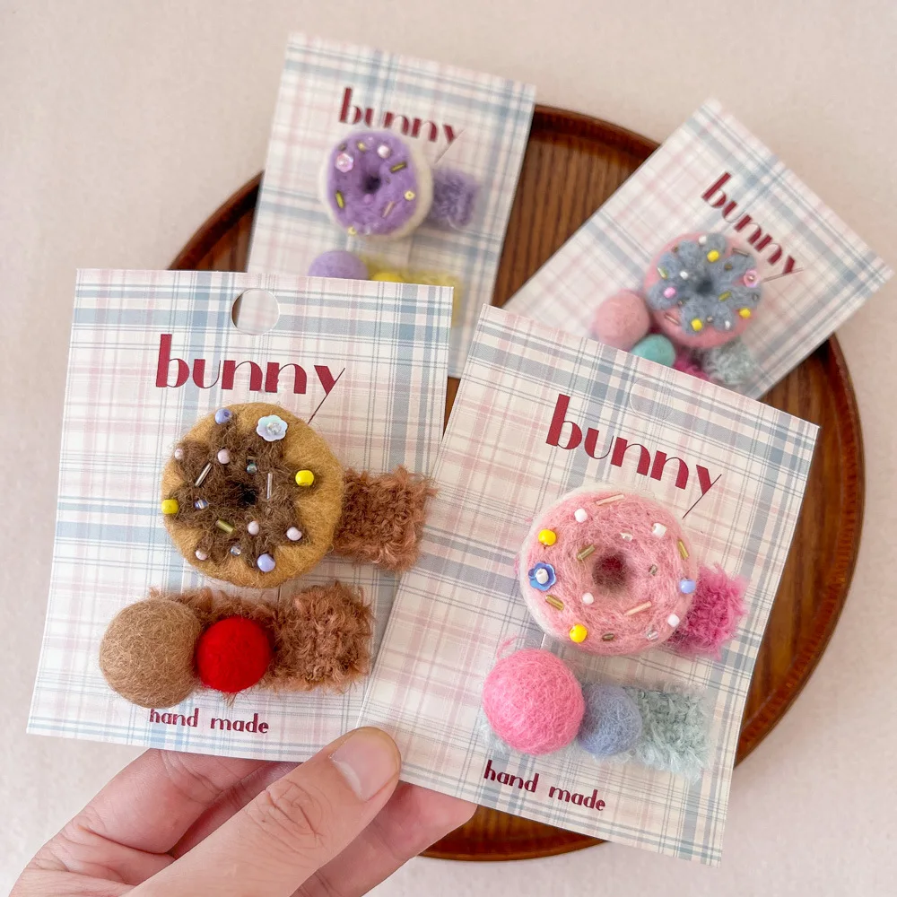

Fun Hairclip Wool Felt Donut Hair Band for Girls Maillard Style Hairpin Set Hairrope Cute Princess Hair Accessory for Children