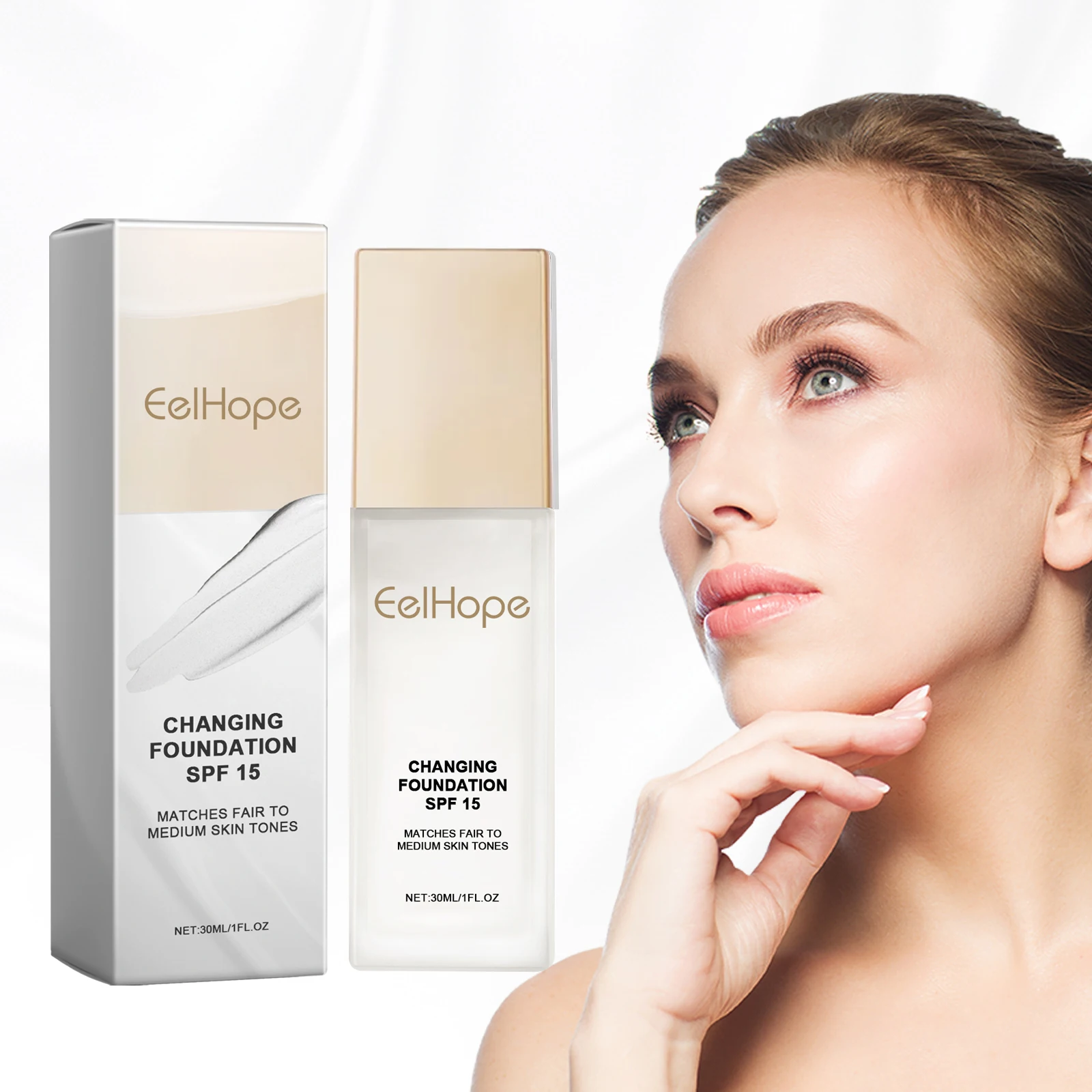 Color Changing Foundation Moisturizing Hides Wrinkles Lines SPF 15+ Hydrating Color Longwearing Waterproof Makeup Base Concealer