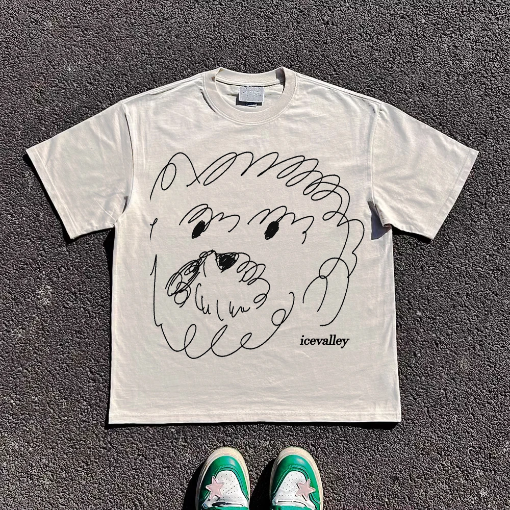 Heavily Weighted 260G Abstract Scruffy Style Oversize Unisex Short Sleeve T-Shirt Loose Fit Casual Wear for Men And Women