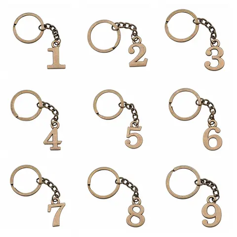 Arabic Numerals Keyring Metal Alloy Figure Keychain 0 1 2 3 4 5 6 7 8 9 Lucky Number Hangtag Marker for Key and Room