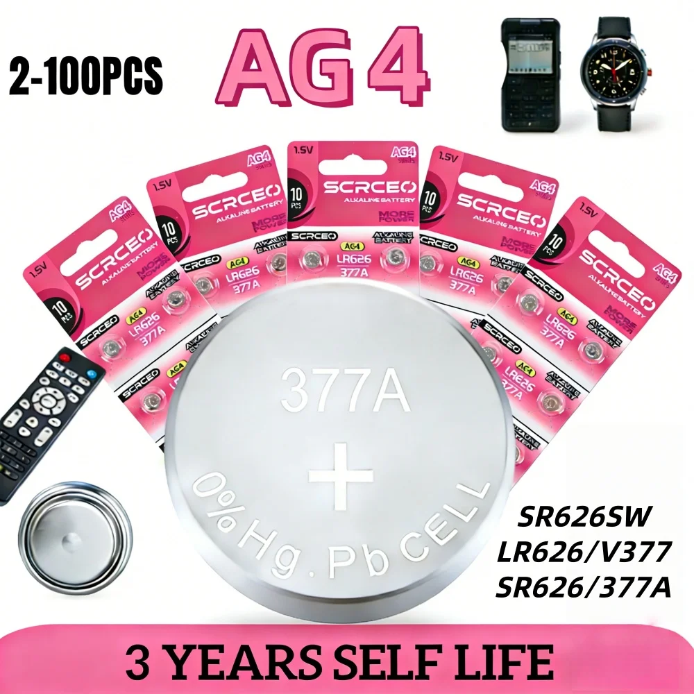 

2-100 шт. AG4 LR626 1.55V щелочные батарейки для часов, также SR626SW/377, набор для часов, игрушек, табло времени