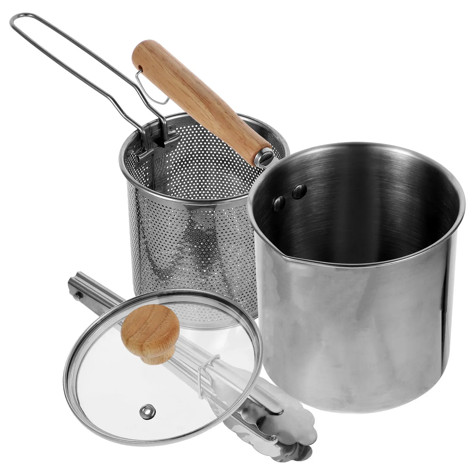 

1Set Stainless Steel Fryer Pot with Clip for Stove Top Deep Frying Cooking Pan Oil Fry Pot for Kitchen Cookware Needs