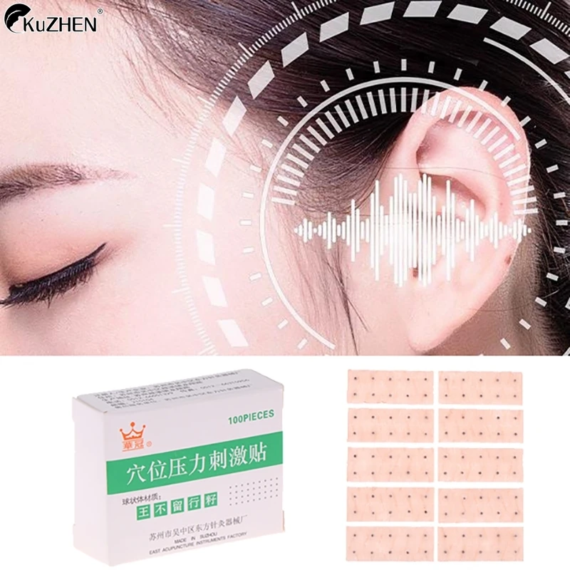 100Pcs  Relaxation Ear Stickers Therapy Needle Patch Ear Acupuncture Needle Ear Massage Care Auriculotherapy Vaccaria Seeds Kit