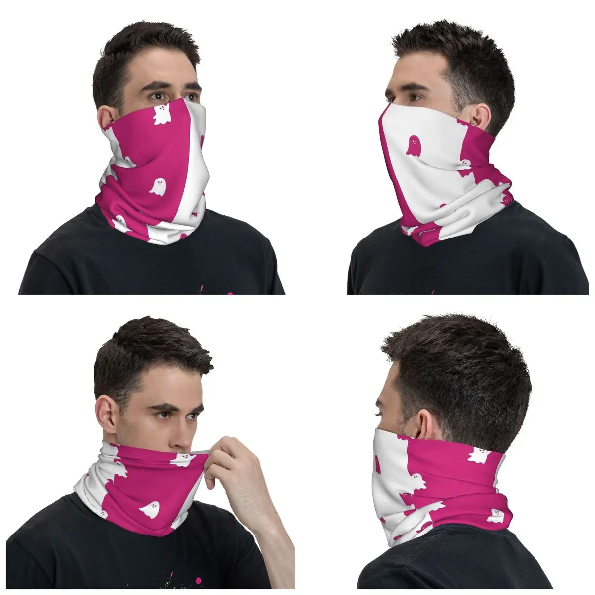 Pink Ghost Kawaii Bandana Neck Cover Printed Spooky Halloween Balaclavas Face Mask Scarf  Headband Outdoor Sports Outdoor Gaiter