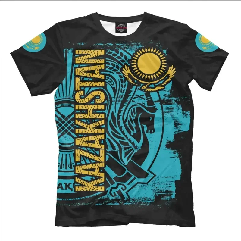 Kazakhstan Flag Graphic T Shirts Men Military 3D Printed T-shirt Classic O-Neck Oversized Women T Shirt Streetwear Mens Clothing