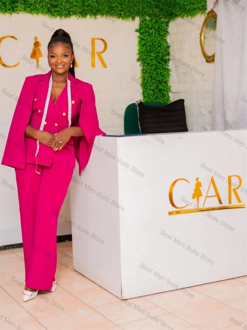 

Hot Pink Wrap Women Suit Pants Set 2 Pcs Blazer+Trousers Graduation Formal Office Jacket Customized Wedding Tuxedos Prom Coat