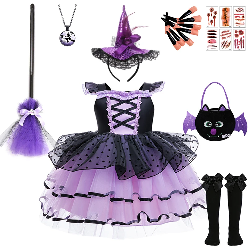 Kids Layered Polka Dot Tulle Tutu Dress for Girls Halloween Cosplay Witch Masquerade Performance Carnival Party Children Costume