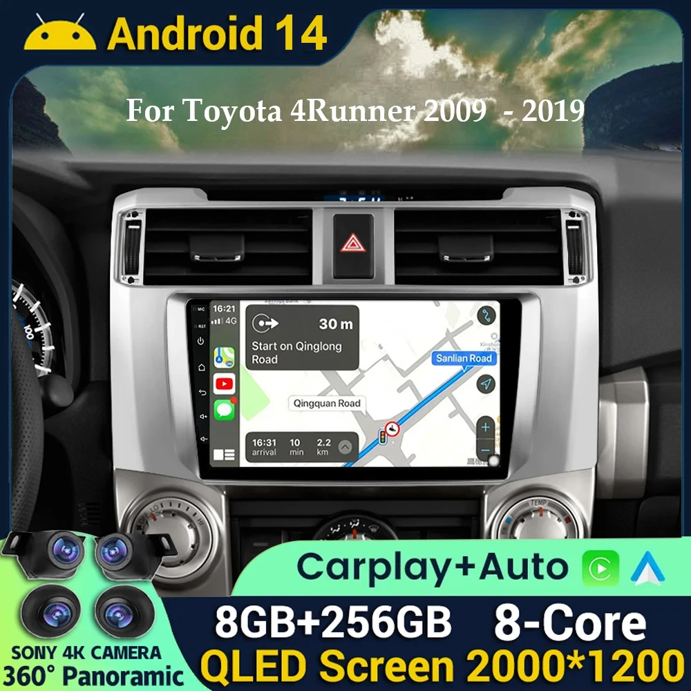 9inch Android 14 Car radio For Toyota 4Runner 2009-2019 4 Runner Multimedia Video Player GPS Navi Stereo 4G WIFI Carplay Auto