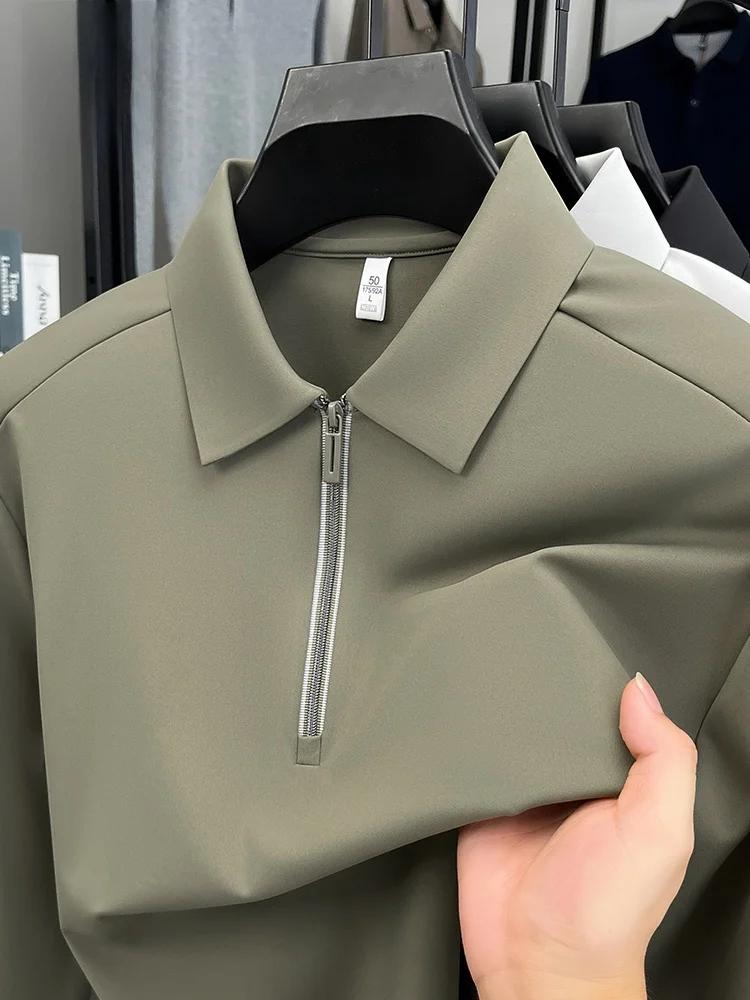 

Lnd Spring Autumn Men's Long Sve Zipper irt Casual Comfortable Breathable Pure Color Busin Casual Top