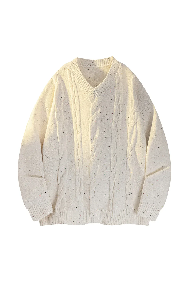 

Модный свободный свитер с v-образным вырезом и ярким точечным узором, уникальный трикотаж, мужской осенне-зимний уличный стиль, модный цельный текстурированный трикотаж