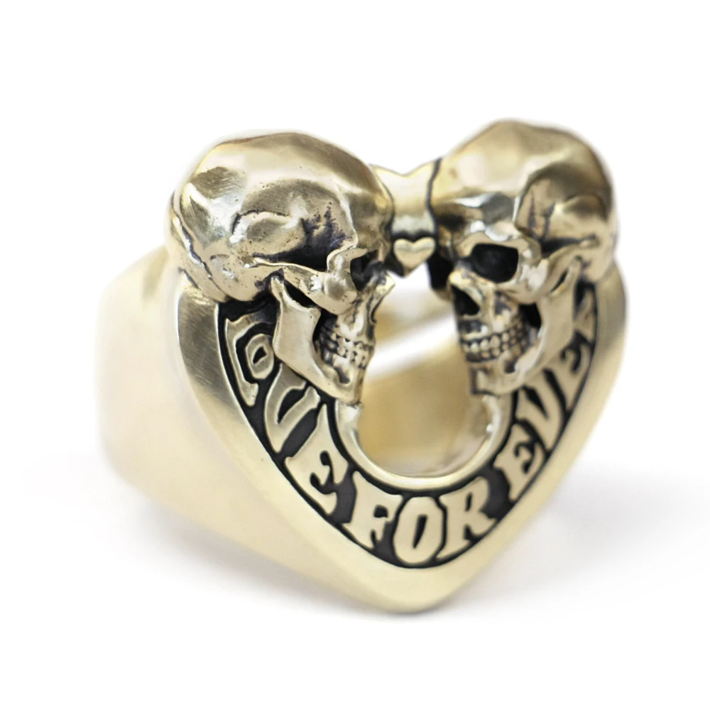 Brass Skulls Heart Ring Love Forever Punk Jewelry BR443 US Size 6~15