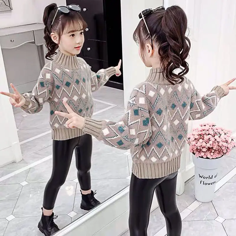 Girls Sweater Thickened Fleece and Autumn Winter 2023 New Children\'s Clothing Fashion Girls Baby Sweater 4 5 6 7 8 9 10 12 Years