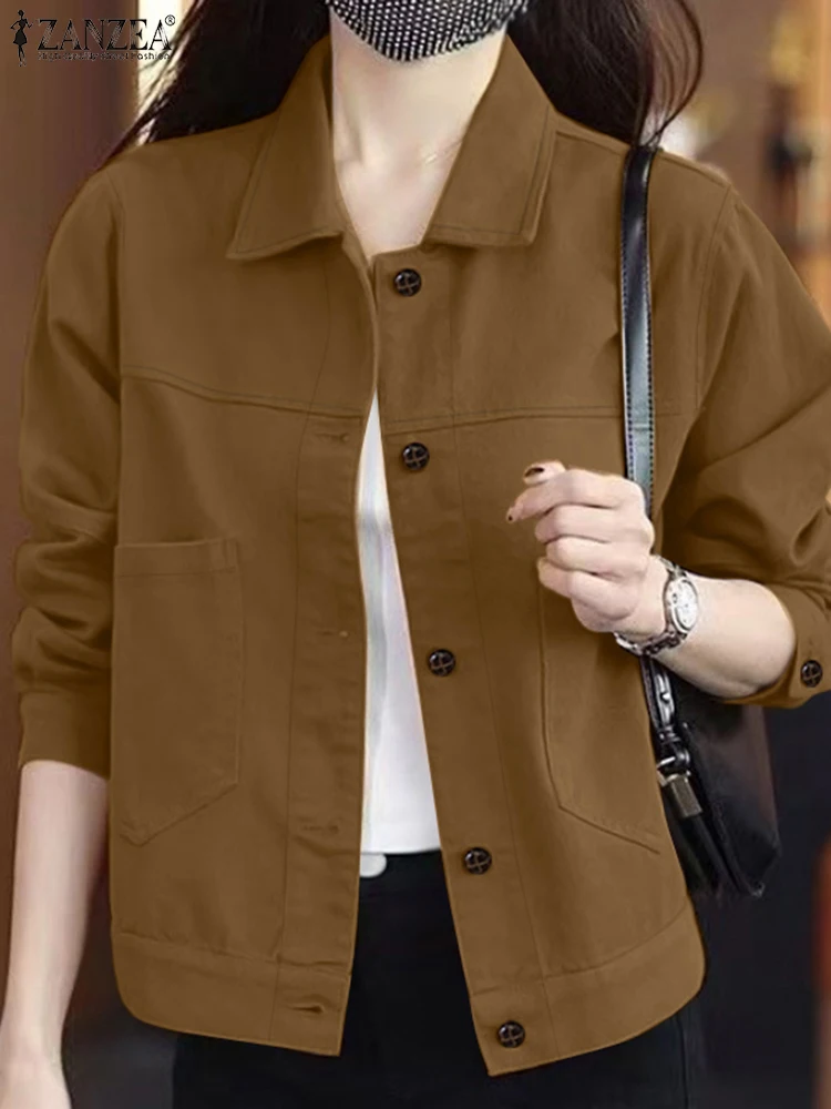 

2025 ZANZEA Vintage Solid Shirt Women Jackets Autumn Cardigan CoatsLong Sleeve Blusas Female Work Thin Tops Buttons Down Shirts