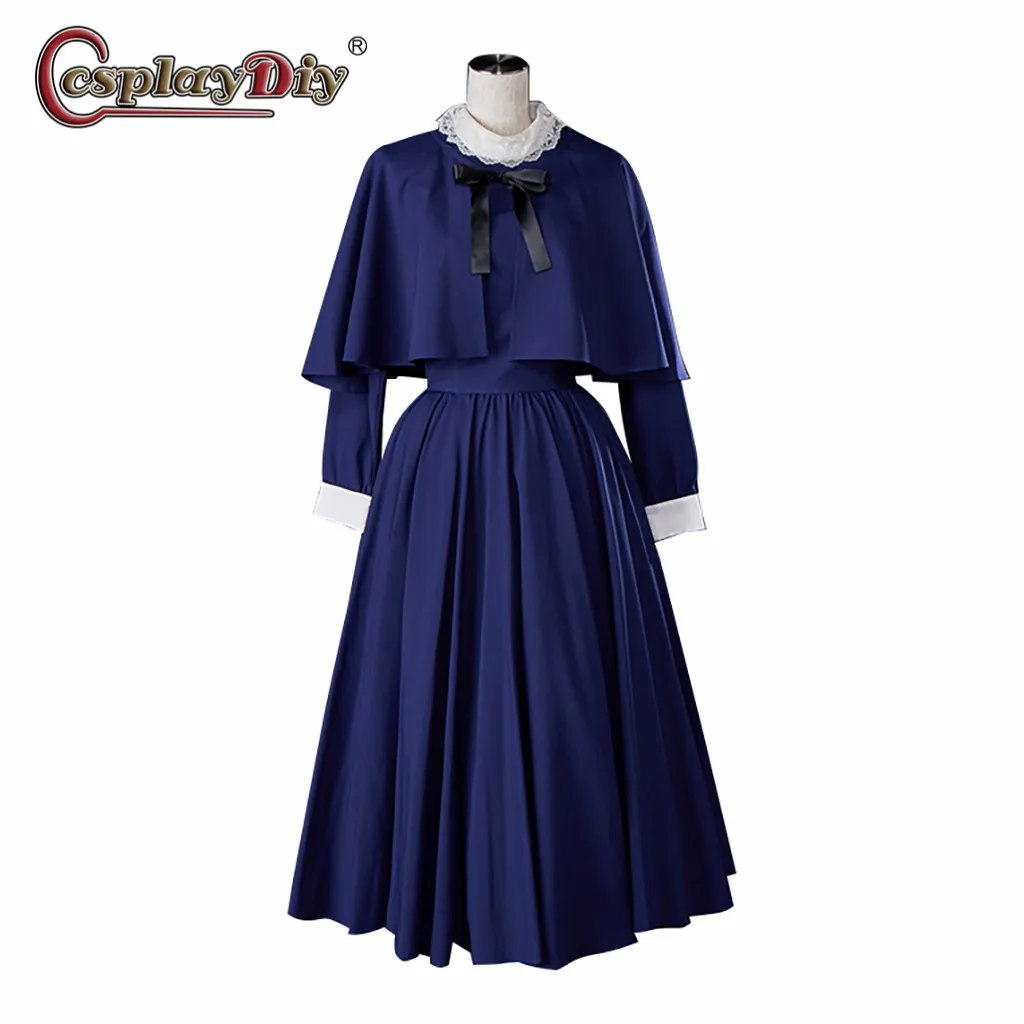 

Cosplaydiy Girls Church Cosplay Costume Medieval Renaissance Victorian Ball Gown Dress Cape Costume Cloak Blue Lapel Dress Suit