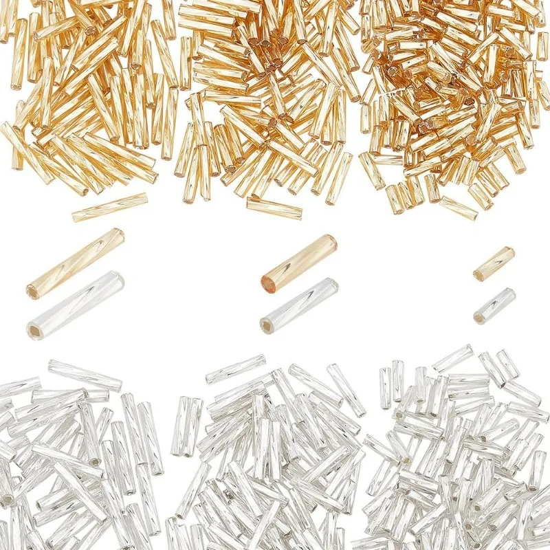 480pcs Twisted Bugle Beads, Metallic Bugle Beads 6/9/12mm Glass Long Tube Seed Bead Loose Spacer Beads with 6 Container