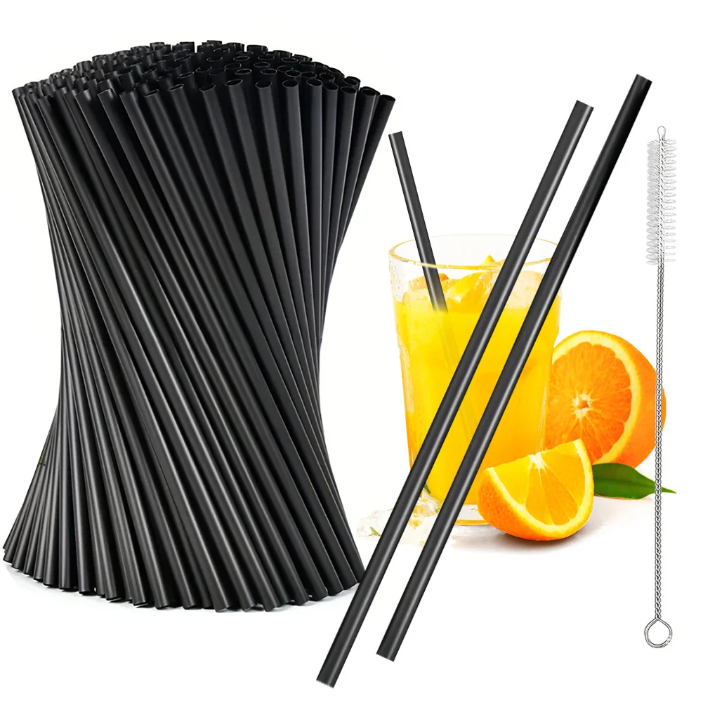 

100Pcs Black Drinking Straws with Straw Brush Flexible Plastic Straw Milkshake Straws Wedding Party Supplies Straw
