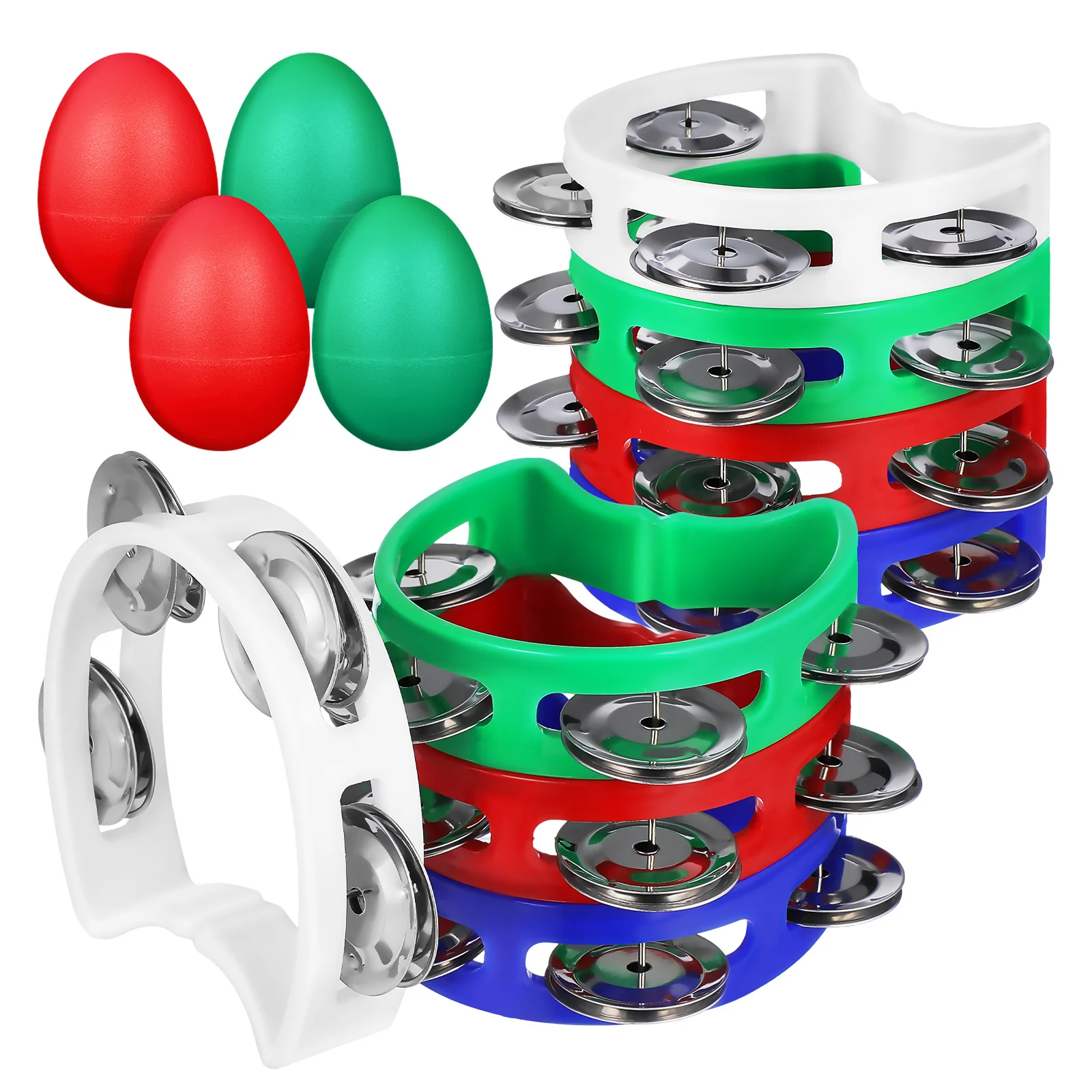 Set di strumenti musicali per bambini da 8 pezzi, tamburelli e shaker colorati, kit di percussioni in plastica per l'apprendimento del ritmo dei bambini