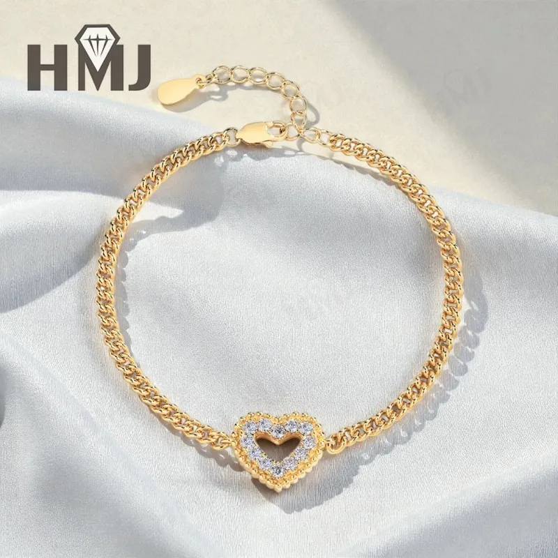 

Браслет в форме сердца с круглым муассанитом диаметром 2 мм, серебром 925 пробы, белым, желтым золотом, женские повседневные ювелирные изделия из рыбьей кожи, любимый подарок