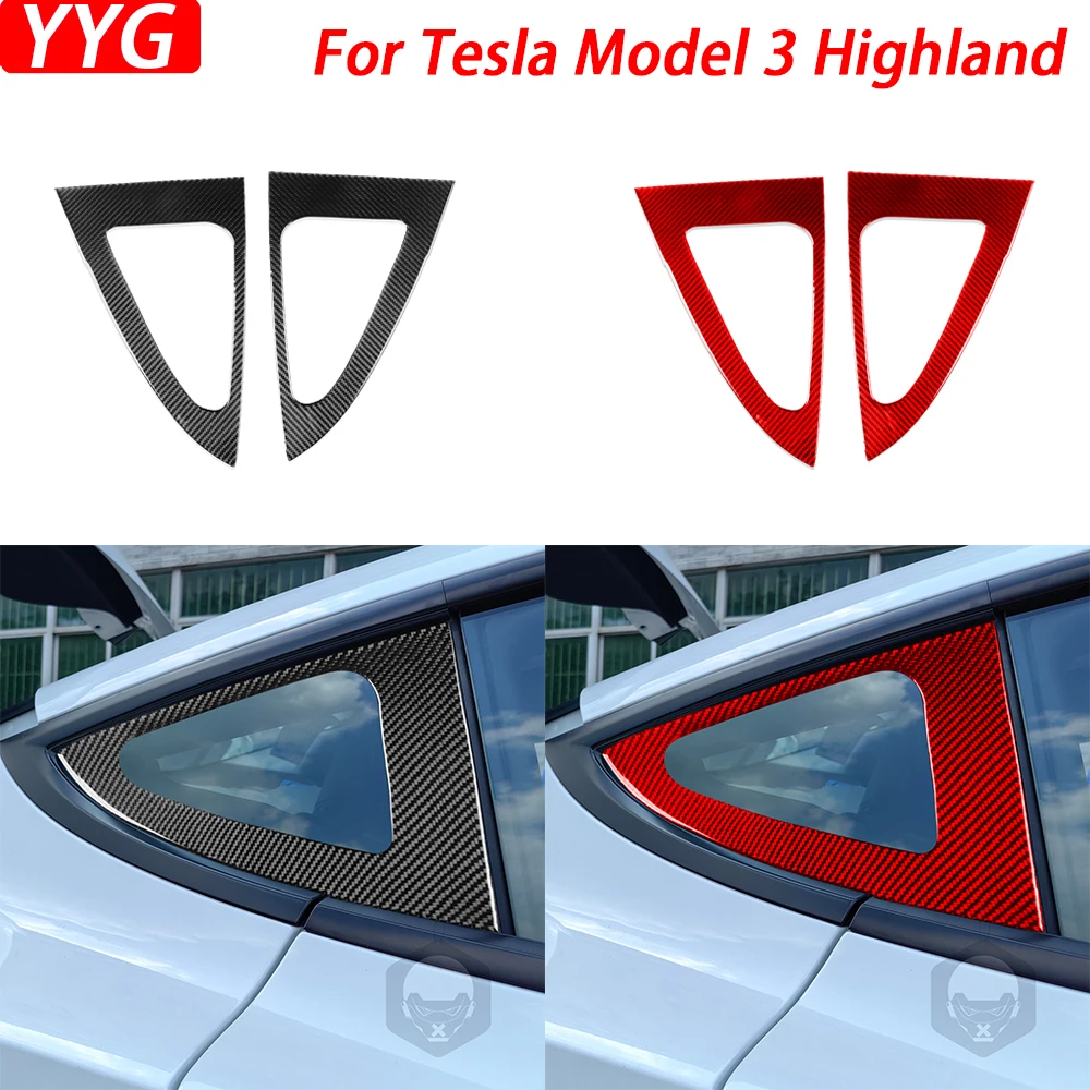 

Для Tesla Model 3 Highland 2024, задняя треугольная оконная панель из углеродного волокна, отделочная крышка, аксессуары для украшения интерьера автомобиля, наклейка