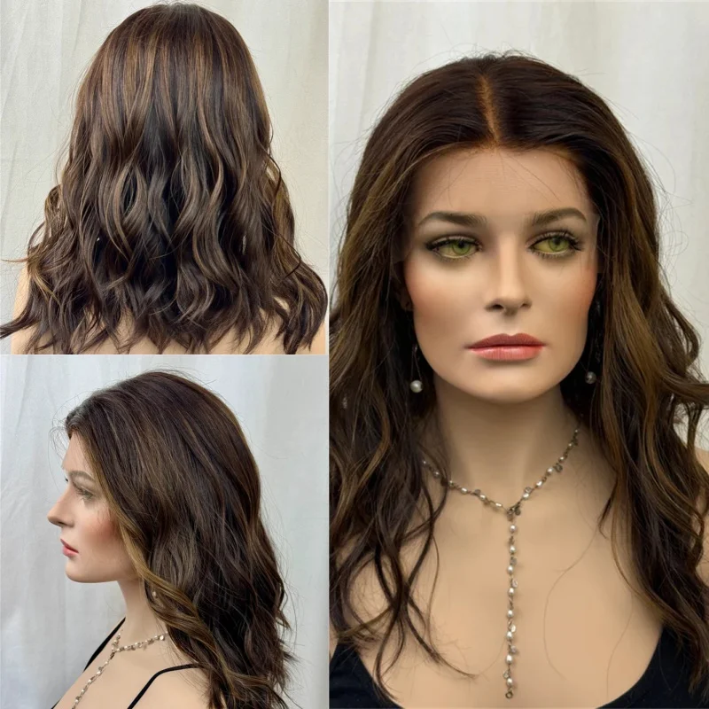 

13x4 Ombre Brunette Brown Synthetic HD Lace Front Wig Realistic Glueless Hairline Wig Short Wave Bob High Quality Wig for Women