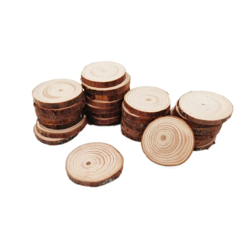 3-12cm Natural Pine Round Unfinished Wood Slices Circles With Tree Bark Log Discs DIY Crafts Rustic Wedding Party Painting