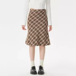 Women Petite Bias Midi Skirt In Check