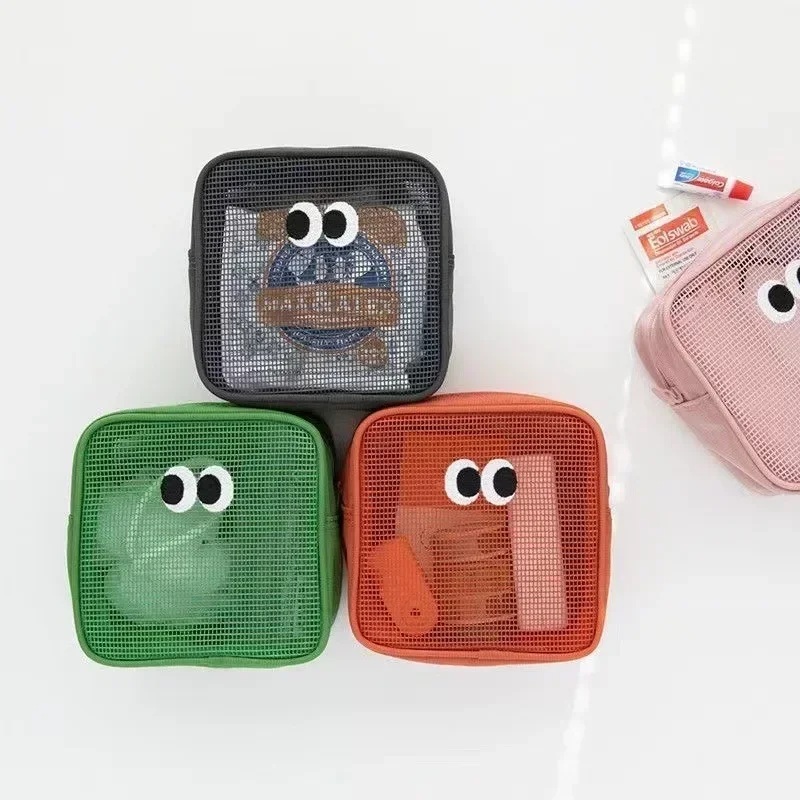 12.5cm Fashion Cute Big Eyes Square Transparent Mesh Cosmetic Bag Large Capacity Coin Bag Lipstick Earphone Makeup Organizer