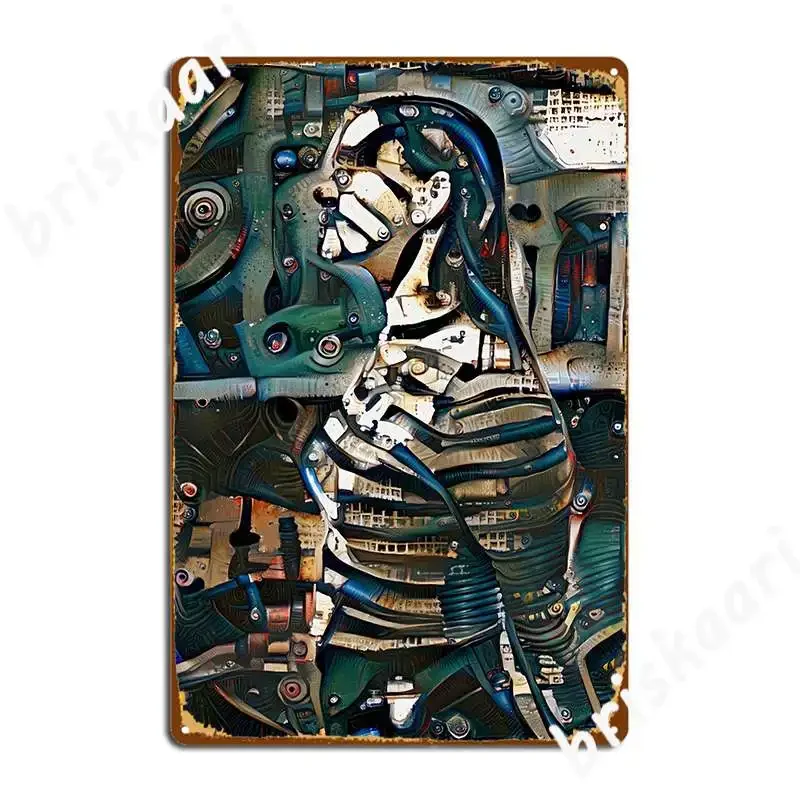 Dystopian Android Girl Ai Art Metal Sign Cinema Living Room Retro Club Bar Painting Décor Tin Sign Poster